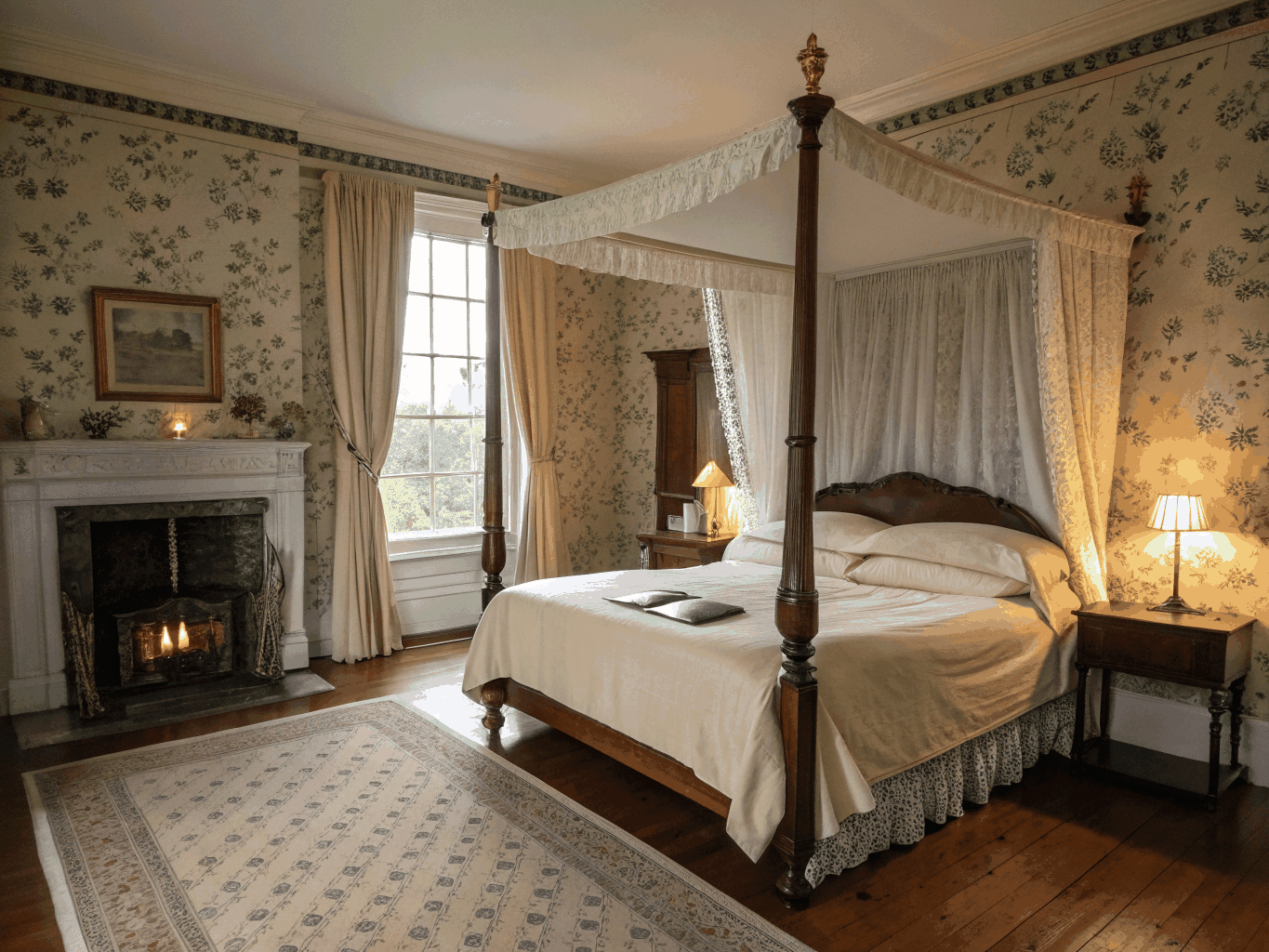 Interior of historic brownstone suite in soft evening light