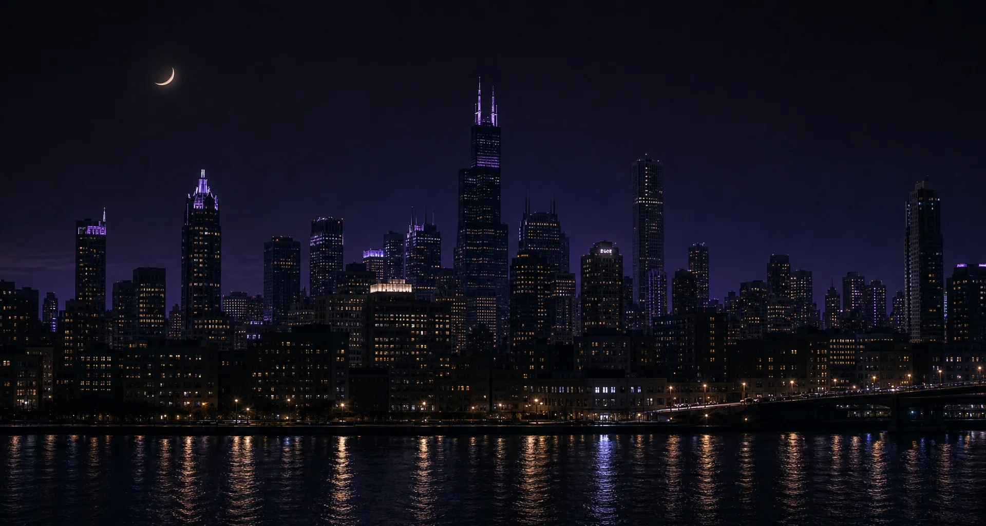 Atmospheric nocturnal cityscape bathed in quiet dark light