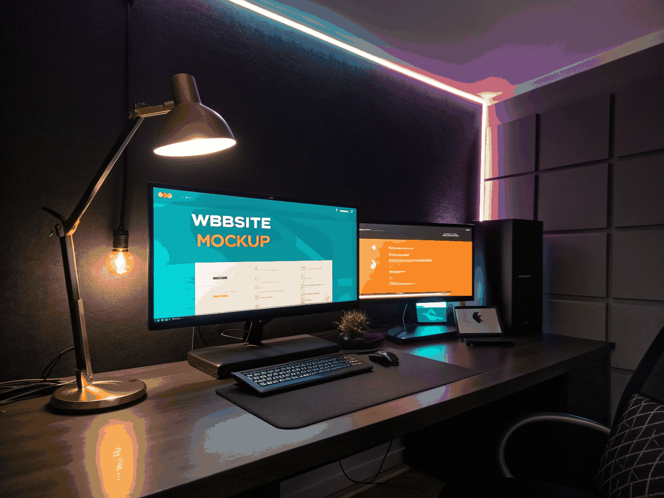 Desk setup with open design layout on screen